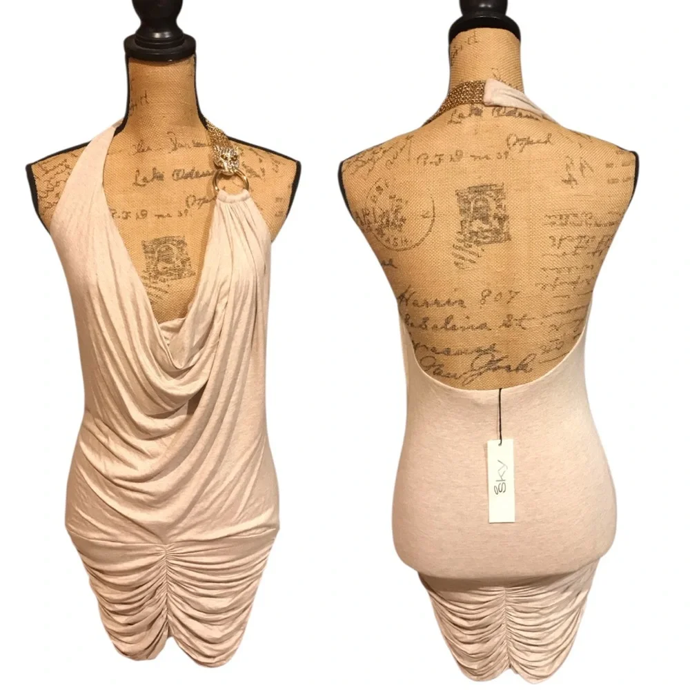 Sky Rhinestone One-Shoulder Ruched Mini Dress - Picture 1 of 9